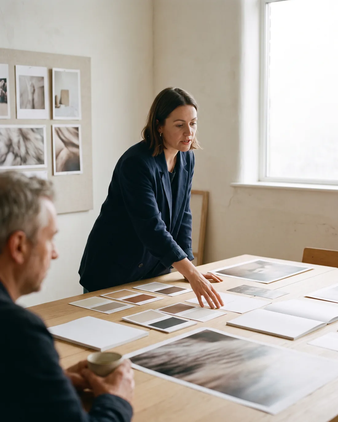 A senior CMO reviewing the work in a calm Houston boardroom